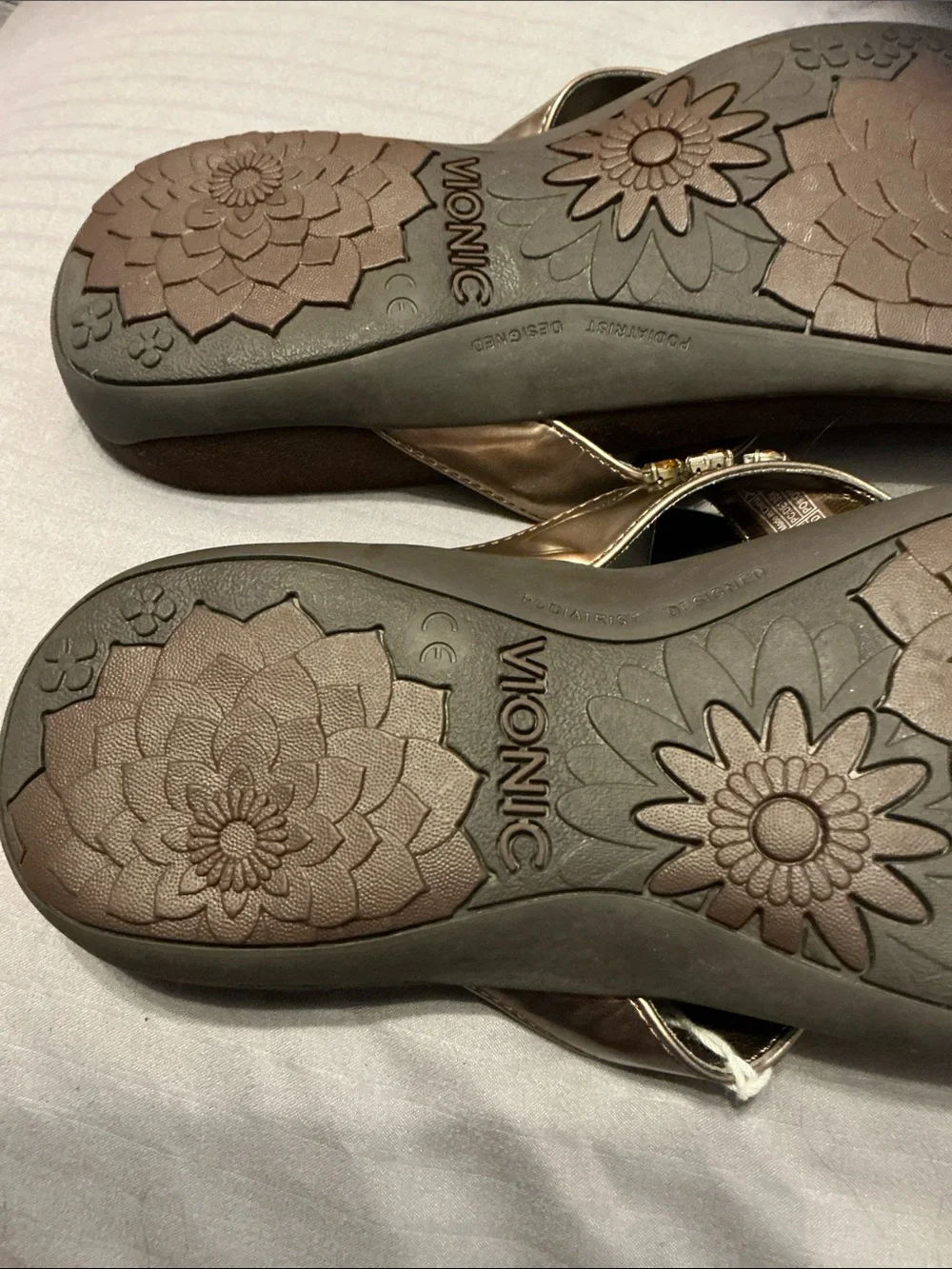 Vionic Brown Jeweled Toe-Post Sandals